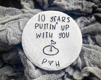 CUSTOM Choose your year Hand stamped wedding anniversary Gift for him her Golf ball marker. keepsake funny personalised couples initials