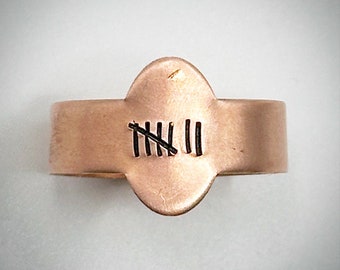 Traditional copper 7th Wedding anniversary tally hash mark ring Jewellery gift. Unique adjustable 7 year present for husband wife