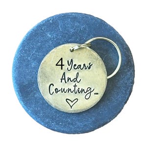 4 Years And Counting PERSONALISED 4th wedding anniversary keepsake keychain keyring gift for husband wife Solid brass present
