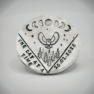 Personalised Sobriety milestone token coin chip gift. Custom hand stamped One day at a time Sober alcohol free. Recovery symbol medallion