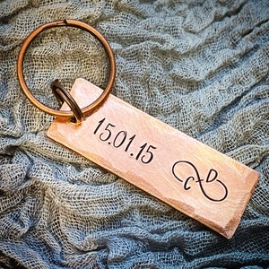 Infinity couples initials and date Reclaimed bronze Hand stamped 8th 19th bronze wedding Anniversary gift keychain key ring Personalised