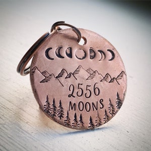 7 year Wedding Anniversary gift. Reclaimed copper Hand stamped traditional 7th gift keychain. key ring. Personalised Gift