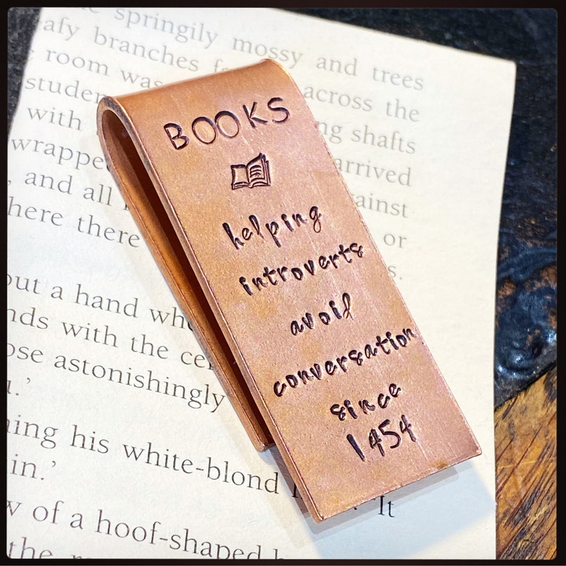 Funny Introvert Book Nerd. Bookmark. Reclaimed Copper Hand - Etsy