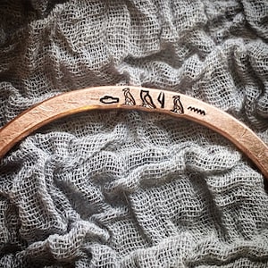 PERSONALISED Egyptian Hieroglyphs Name Quote Hand stamped bracelet, cuff, bangle. Hand crafted hammered unique gift