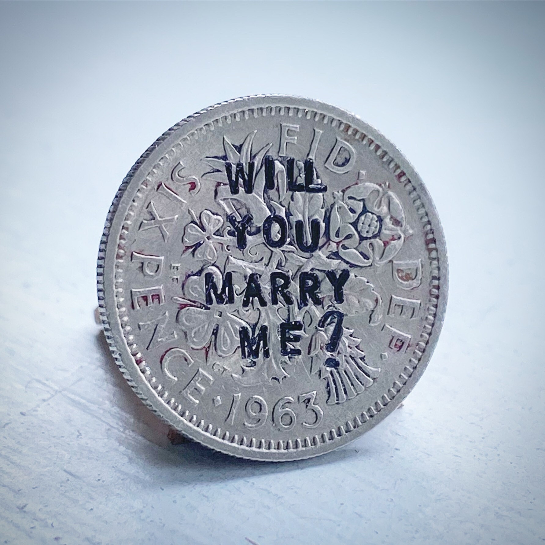 Will You Marry Me lucky sixpence penny. Marrage Proposal gift. Custom hand stamped coin. Valentines unique engagement