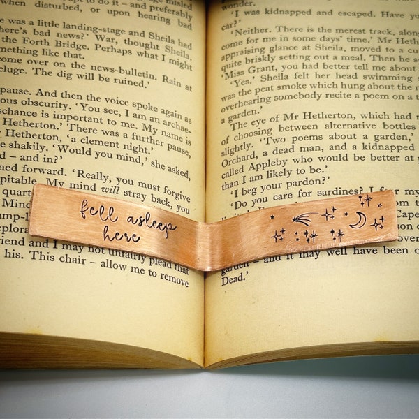 Fell Asleep Here. Thumb Book Page Holder, Copper Bookmark Holder, Page Marker. Birthday Christmas Gift for book lovers. Unique