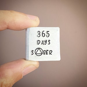 Lembrança de cartão de recuperação de sobriedade PERSONALIZADA. Miniatura extra pequena e fofa estampada à mão. Presente de alumínio sóbrio One Day At A Time