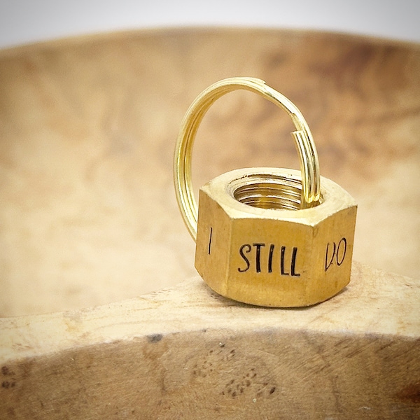 I Still Do. Hex nut 21 year tally hash mark brass keychain Hand stamped 21st traditional wedding Anniversary gift for Husband