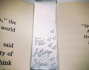 FELL ASLEEP HERE. Personalise Bookmark Page marker. Hand stamped. Custom Book lover gift. Birthday Christmas grandparents present