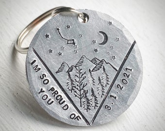 Personalised Sobriety token, chip gift. Custom hand stamped One day at a time. I’m so proud of you. Sober, alcohol free. Recovery keychain