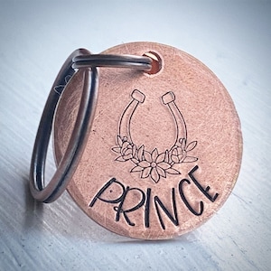 Copper Hand stamped Equestrian Horse ID Tag Personalised Bridle Tag Gift Equine Name Tag. Horseshoe Horse Bridle Tag Charm. Horse riding