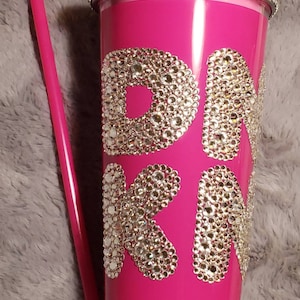 Pink Bling Dunkin&#39; Donuts Tumbler, 20 oz Acrylic Cup, Personalize with Name, Perfect for Valentine&#39;s Day, Birthday Gift