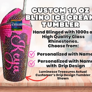 Bling Rhinestone Tumbler | Custom Ice Cream Cup | Personalized Sparkle Iced Coffee Tumbler | Bedazzled Drinkware | Gift for Her