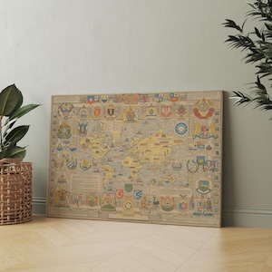 1948 United Nations Map Of The World, 20th Century Antique Map of the World, Old Map of the World, Rare Vintage Map of the World