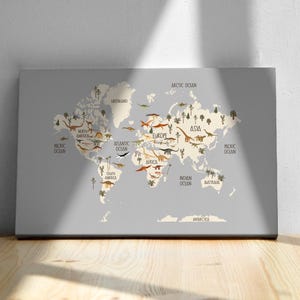Mappa a tema dinosauri, mappa del mondo per bambini da appendere alla parete, decorazioni per la scuola domestica, arte murale per la cameretta dei bambini, tema dinosauri, cartello con mappa per la cameretta dei bambini