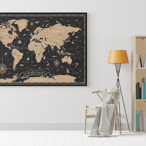 Arte murale per la stanza della scuola domestica, Arte murale per l'aula, Arte dell'atlante mondiale, Arte murale con mappa del mondo, Arte per la stanza dei bambini, Stampa della mappa del mondo, Mappa della stanza dei bambini