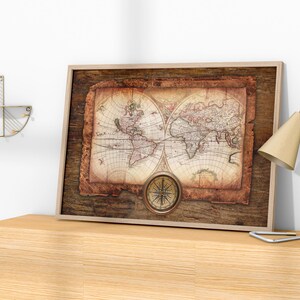 Diseño de lienzo de mapa del mundo antiguo, arte de pared, póster impreso para decoración del hogar y la oficina, lienzo listo para colgar
