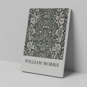 William Morris Pimpernel Art, manifesto della mostra, stampa su tessuto vintage verde, motivo floreale, stampe su tela pronte da appendere