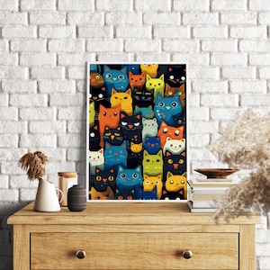 Colorful Cats Wall Wrt, Animal Canvas, Cats Canvas Print, Cats Canvas, Cats Wall Decor, Cute Cats Canvas Wall Art