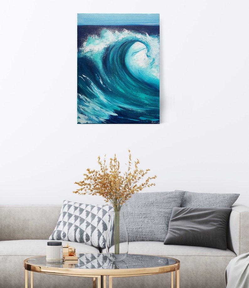 seascape painting original art, beach house gifts, ocean wall art canvas, surfer gifts for men, beach Christmas gifts for husband, new home image 10