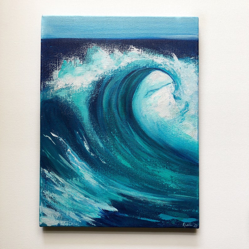 seascape painting original art, beach house gifts, ocean wall art canvas, surfer gifts for men, beach Christmas gifts for husband, new home image 1