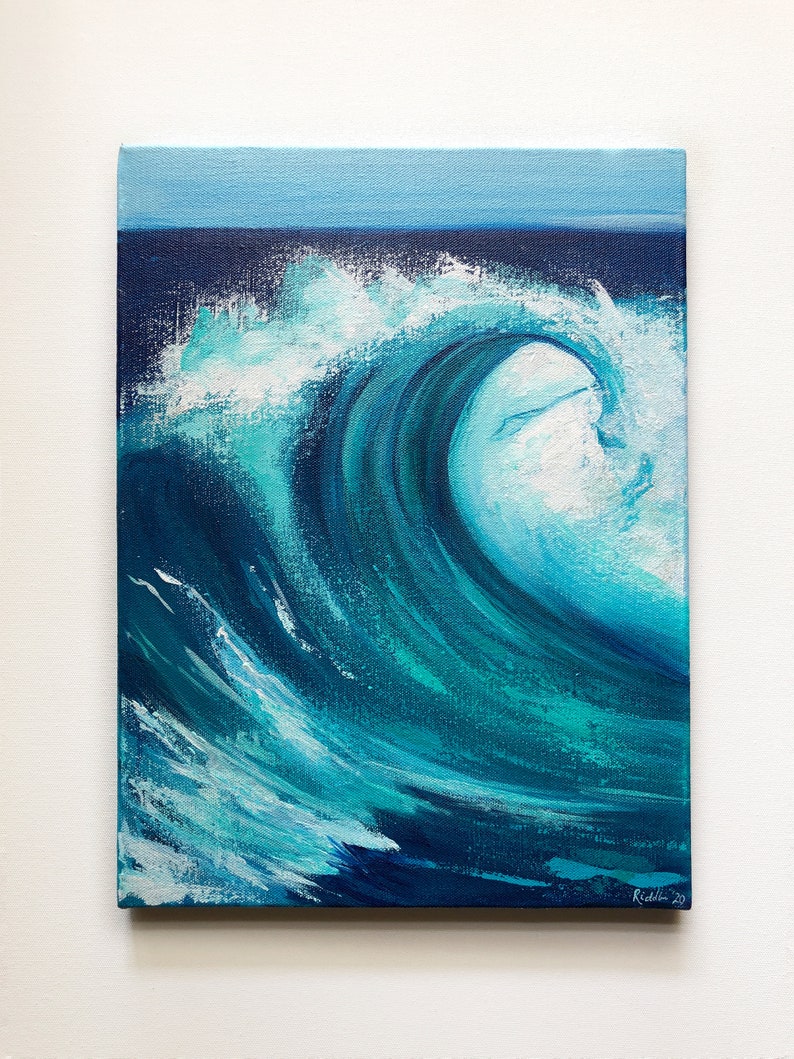 seascape painting original art, beach house gifts, ocean wall art canvas, surfer gifts for men, beach Christmas gifts for husband, new home image 2