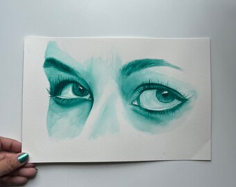 Original Watercolor Painting, eyes painting, portrait, wall art, home decor || Currently in Italy, deliver by September