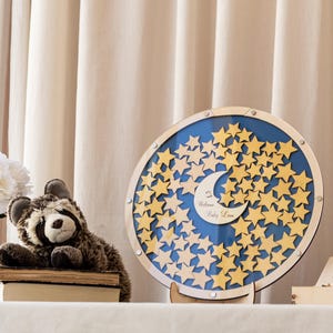 Baby Shower Guest Book Alternative – Wooden Drop Box with Stars and Moon – Personalized Sign In Book for Baby Shower Party Keepsake