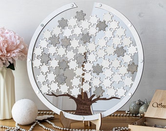 Snowflakes Wedding Guest Book Tree: Winter Wonderland Christmas Guestbook, Custom Wooden Gift