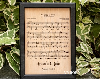 First Dance Song Sheet Music Framed on Wood – Engraved Wedding Anniversary Gift Art