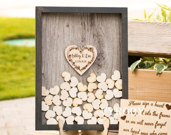 Alternative Wedding Guest Book, Wooden Hearts Guest Book Frame, Drop Box Guestbook