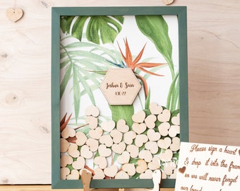 Tropical wedding guest book alternative Beach guest book drop box Hexagon wooden frame guestbook Reception sign