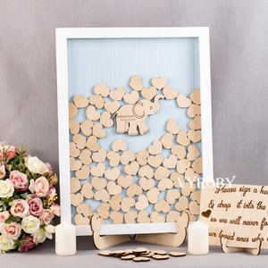Baby Shower Guest Book Alternative Elephant Drop Box Wooden Frame Sign in Book