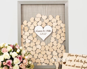 Wedding Guest Book Alternative Drop Box Wooden Frame with Hearts