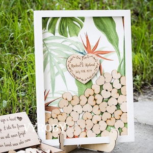 Alternativa al libro degli ospiti per matrimonio tropicale, scatola per libro degli ospiti da spiaggia a forma di cuore, cornice per libro degli ospiti per matrimonio hawaiano, cartello per matrimonio personalizzato