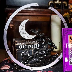 Gothic Guest Book for Wedding, Halloween Guestbook Alternative with Moon and Bats, Spooky Wedding Sign, Whimsigoth Gift Drop Box Decor