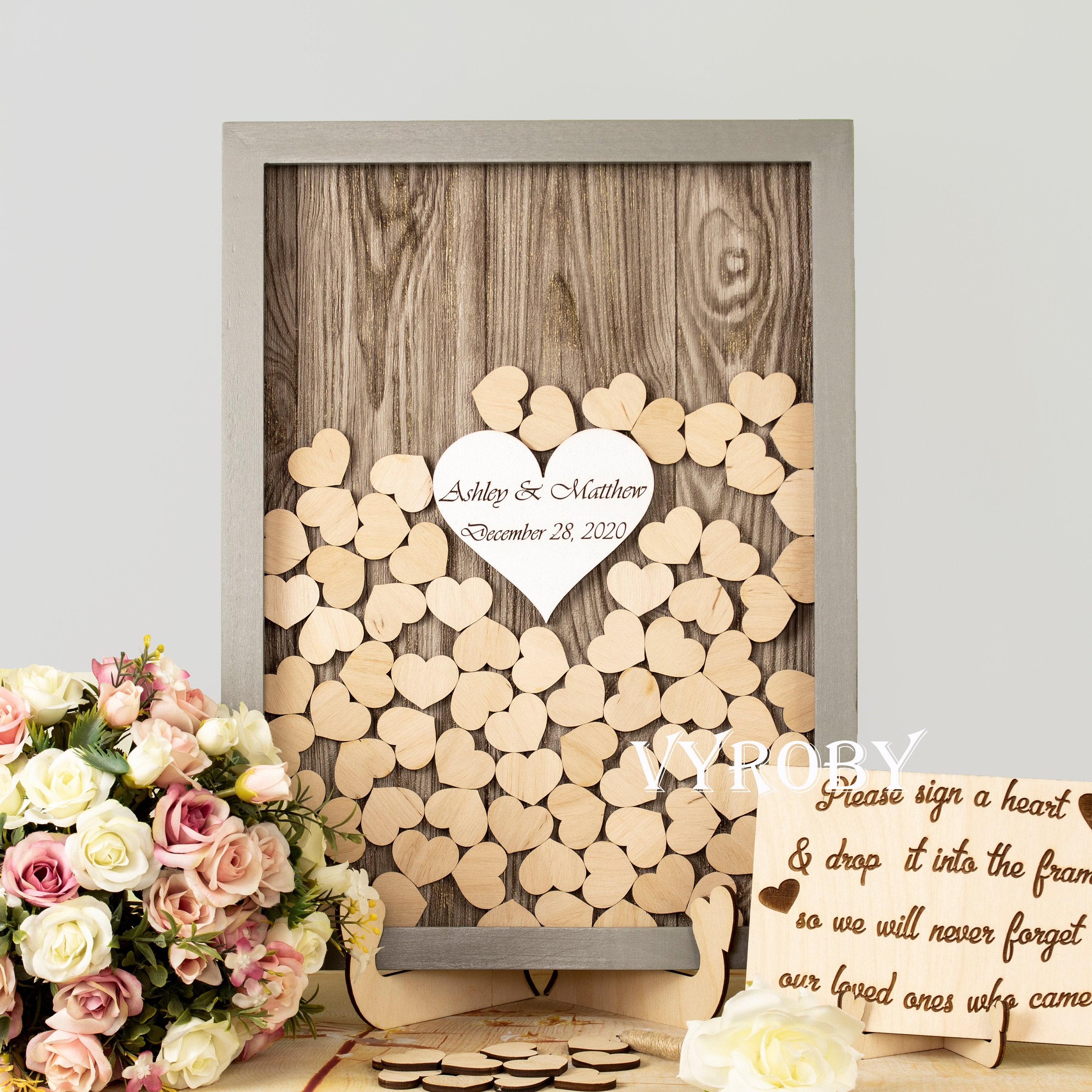 2 Large and 70 Small Hearts Wedding Alternative Heart Drop Guest Book Instruction Sign Included Wooden Frame 2 Large and 70 Small Hearts Wedding Alternative Heart Drop Guest Book Instruction Sign Included Wooden Frame