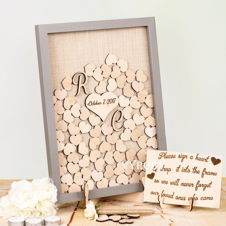 Heart Wedding Guest Book Alternative Wood, Drop Box Guestbook, Wooden Heart Guest Book Frame, Shadow Box by VYROBY image 4