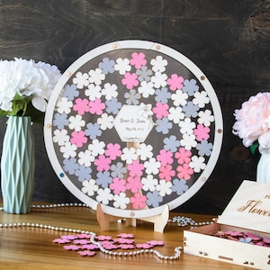 Flower wedding guest book alternative Cherry blossom guestbook Personalized spring wooden drop box floral Birthday sign in book