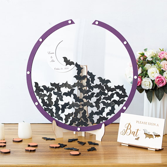 Gothic Wedding Guest Book Alternative Vampire Wedding Decor Halloween Guestbook with Bats Spooky Wedding Drop Box Dark Romance Gift