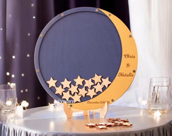 Moon & Stars Guest Book for Quinceañera, Sweet 16: Celestial Wedding Drop Box Alternative