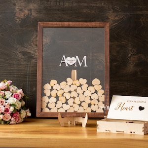 Alternative Wedding Guest Book Frame Shadow Box Wooden Hearts Guestbook Gift 3D Rustic Drop Box Personalized Wedding Decoration Sign