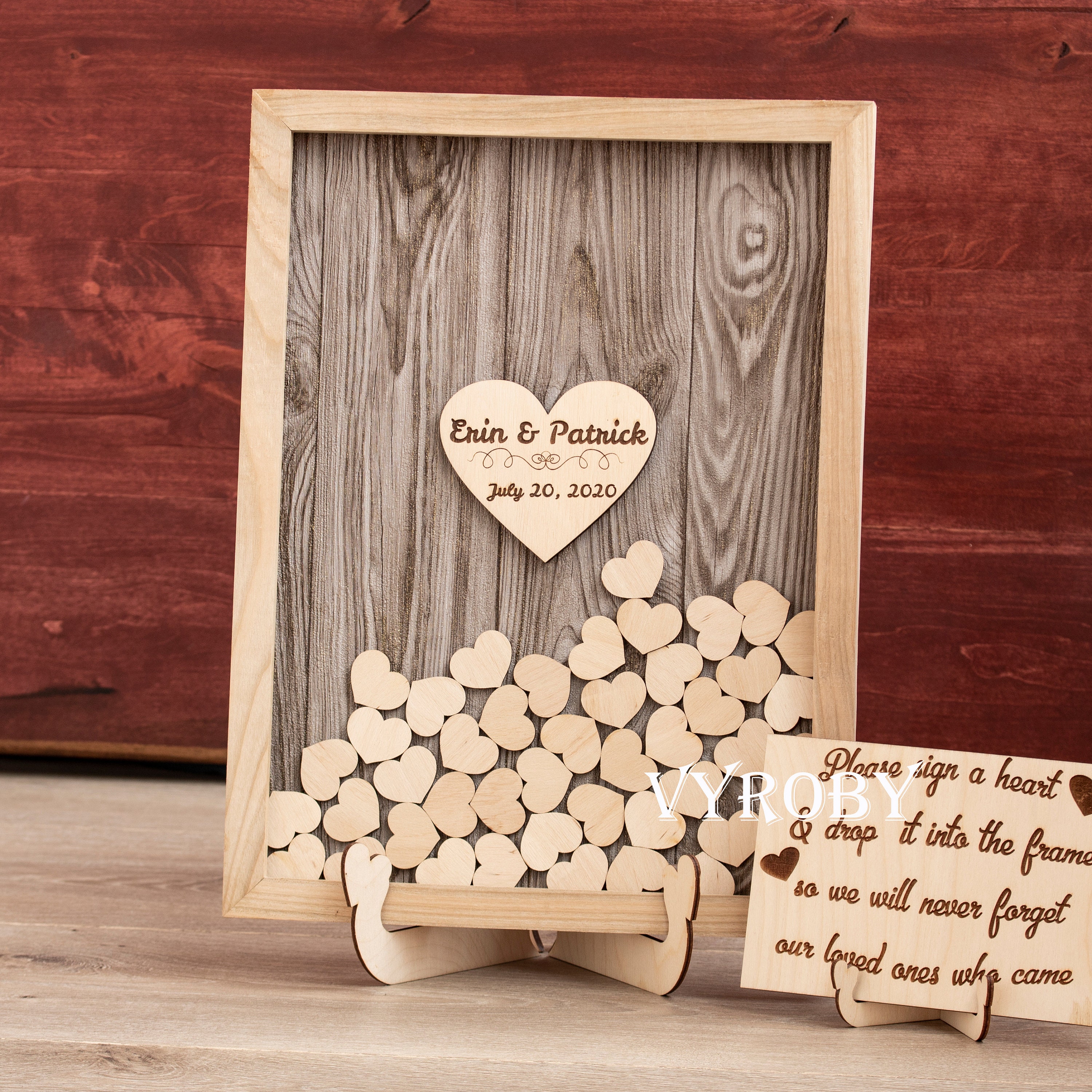 Alternative Wedding Guest Book, Wooden Hearts Guest Book Frame, Drop Box  Guestbook 