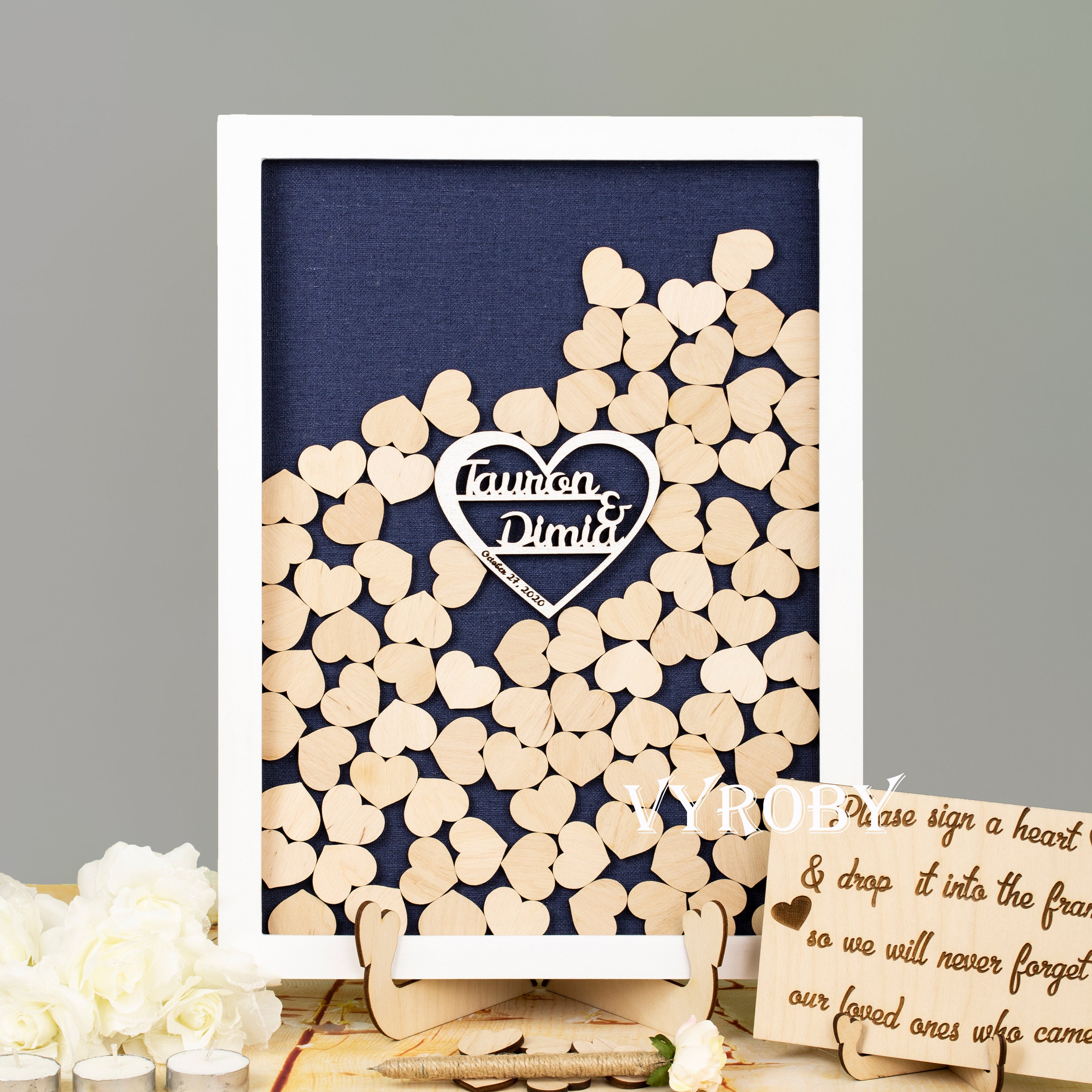 Guest book matrimonio libro degli ospiti dropbox legno puzzle cuore rosa