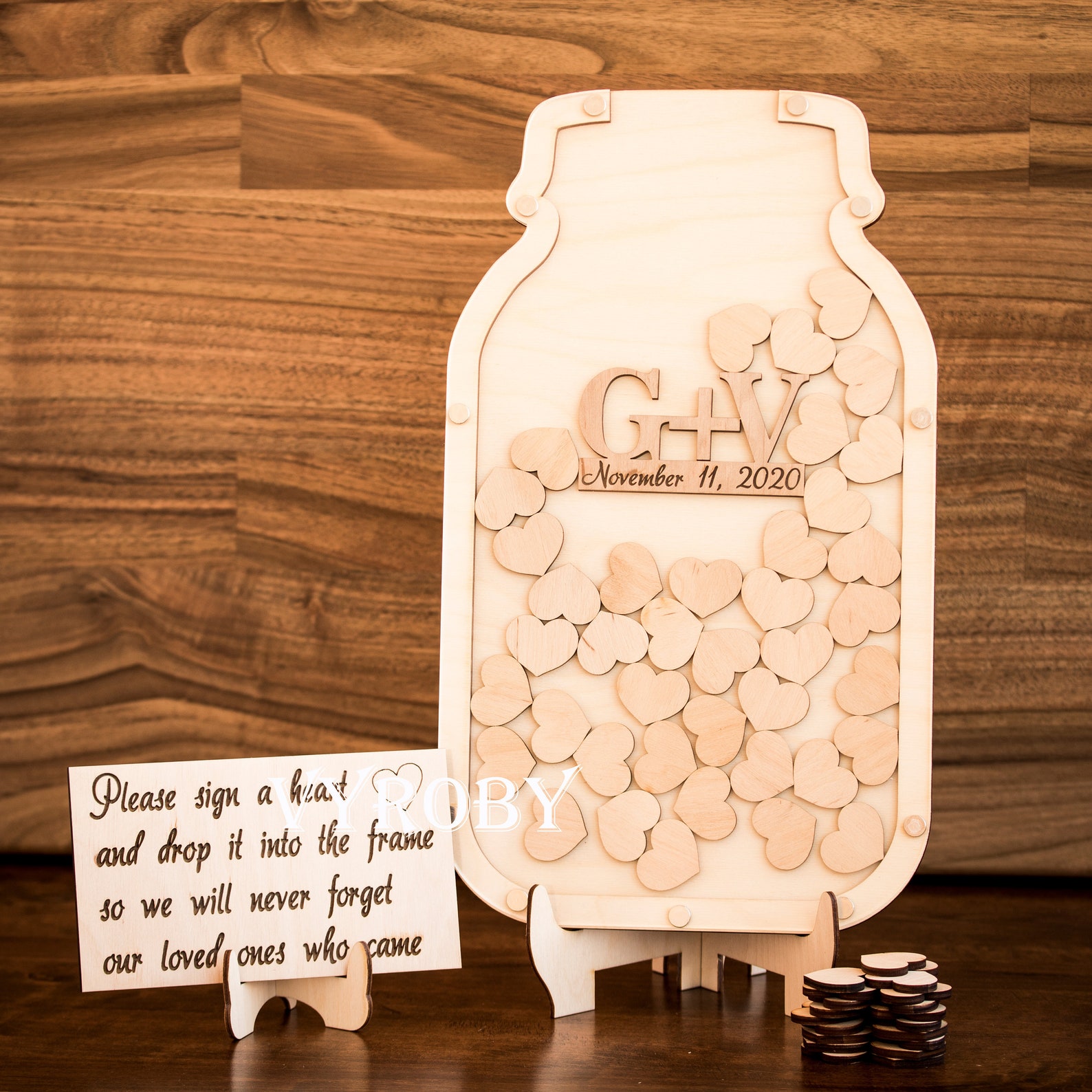 Mason Jar Guest Book Wedding Alternative Wooden Heart Guest Etsy