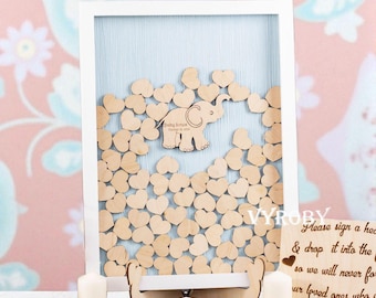 Elephant Baby Shower Guest Book Alternative: Personalized Wooden Shadow Box Frame
