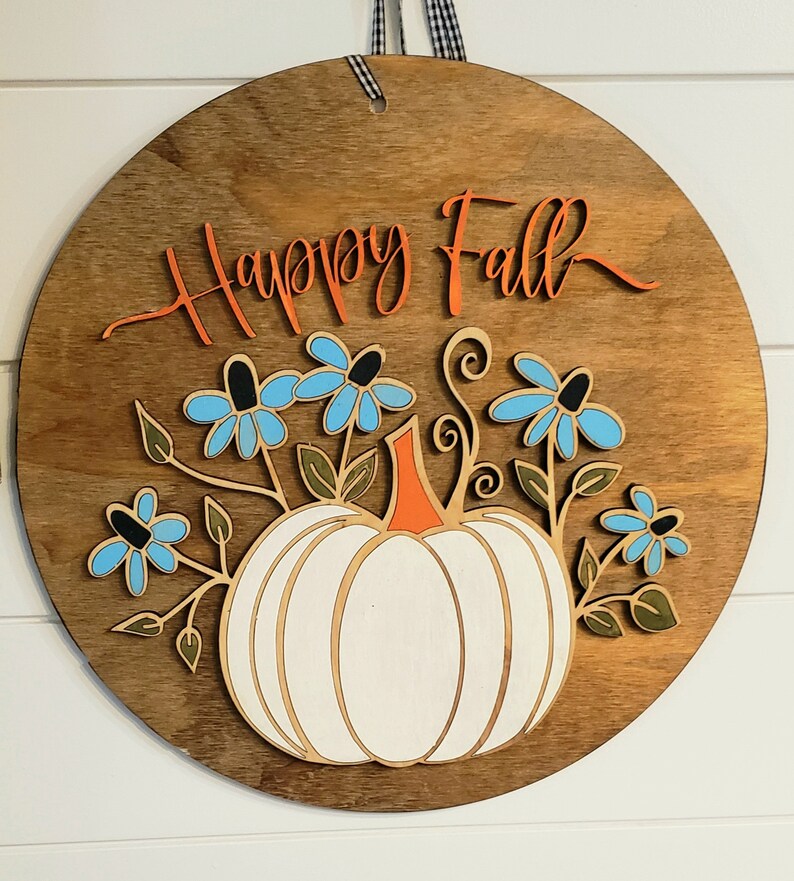 Laser Cut Fall Sign Door Hanger Pumpkin Sign Fall Decor Etsy
