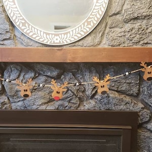 Reindeer garland, rudolph, christmas decor, holiday decor, fireplace decor, laser cut, ornaments, farmhouse decorations, garland