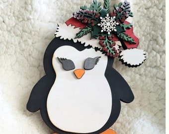 Holiday Penguin, Christmas Penguin, Laser Cut Penguin