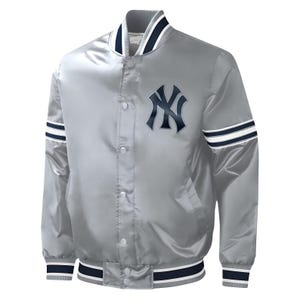MLB New York Yankees Varsity Jacket Satin Team Varsity Jackets Baseball Jacket Custom Varsity Jackets Letterman Jacket- Silver